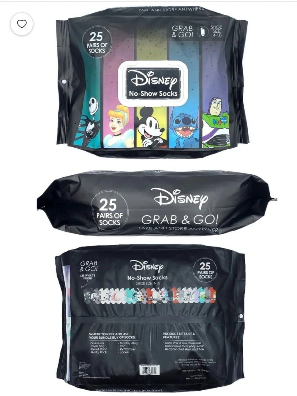 BRAND NEW  DISNEY No-Show Socks - Assorted Colors (25 Pairs)